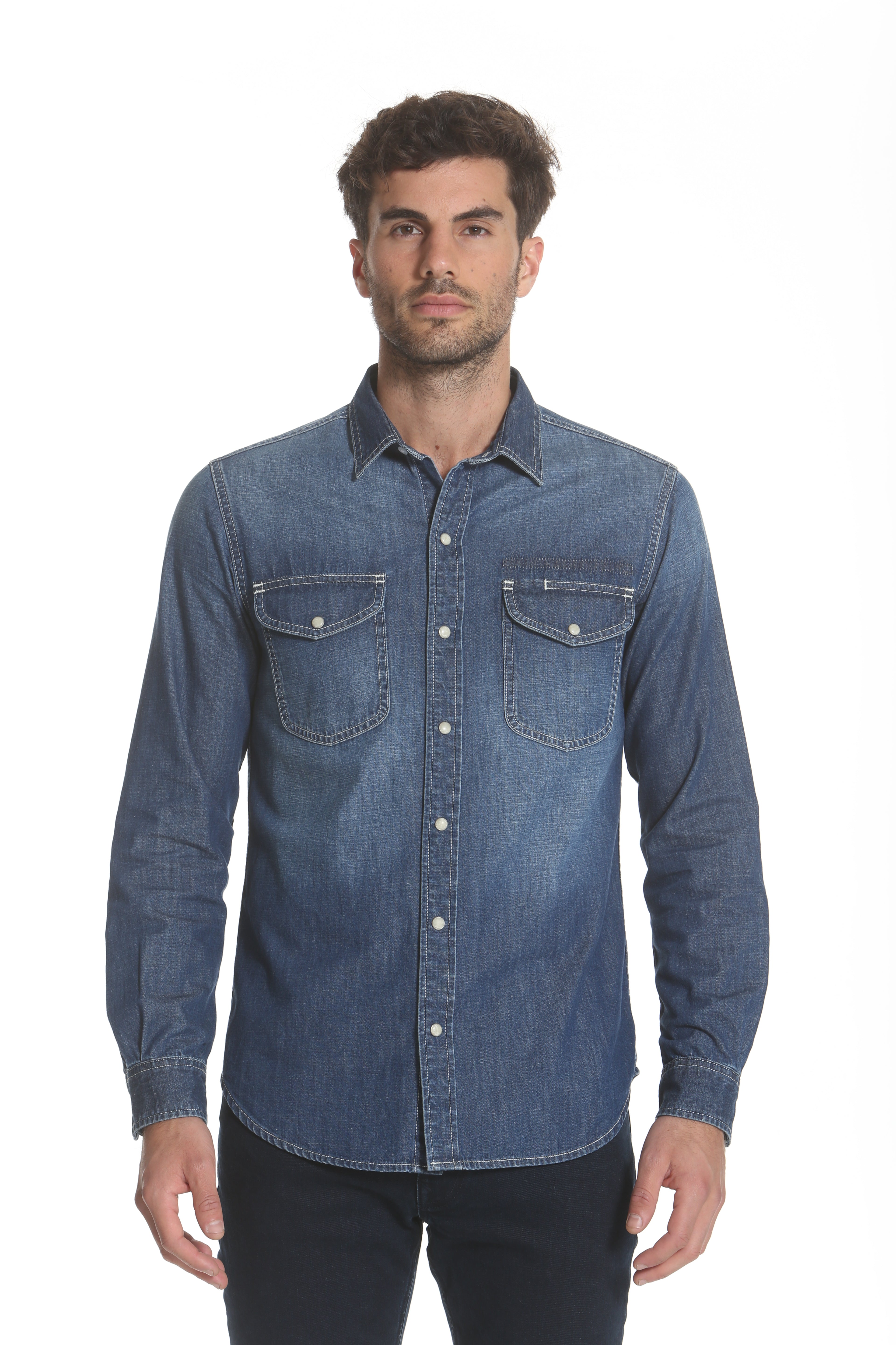 Western Denim Shirt - Medium Wash  VIGOSS USA