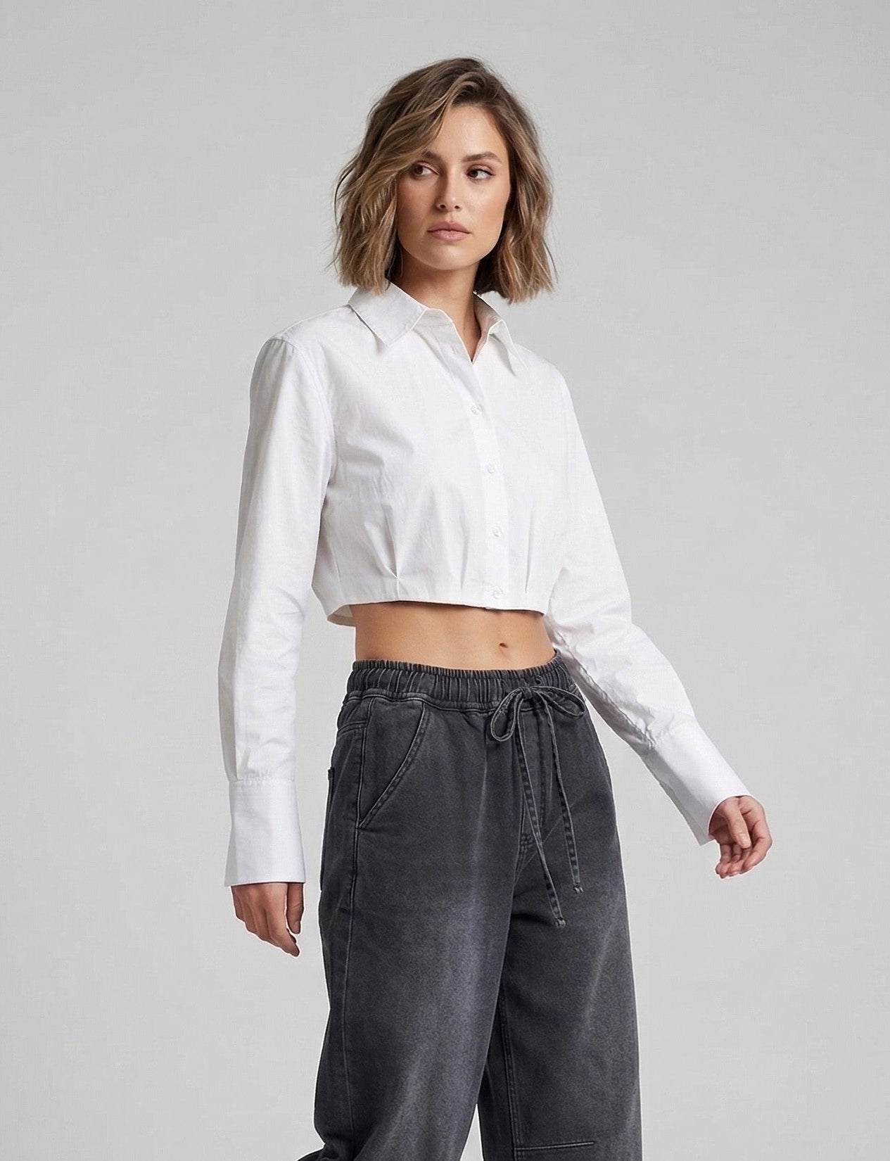 Pleated Button Up Top - White – VIGOSS USA