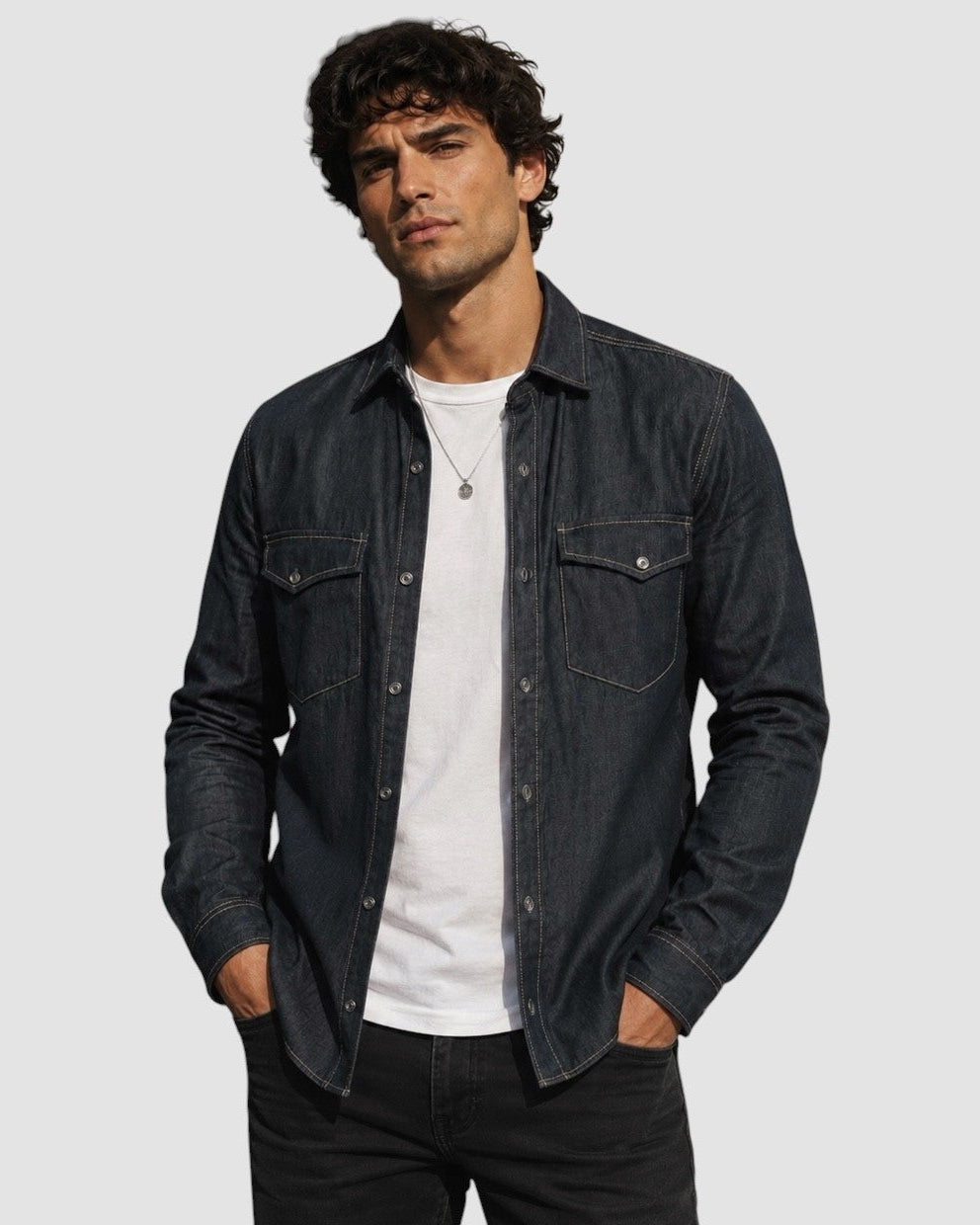 Western Denim Shirt - Dark Indigo – VIGOSS USA