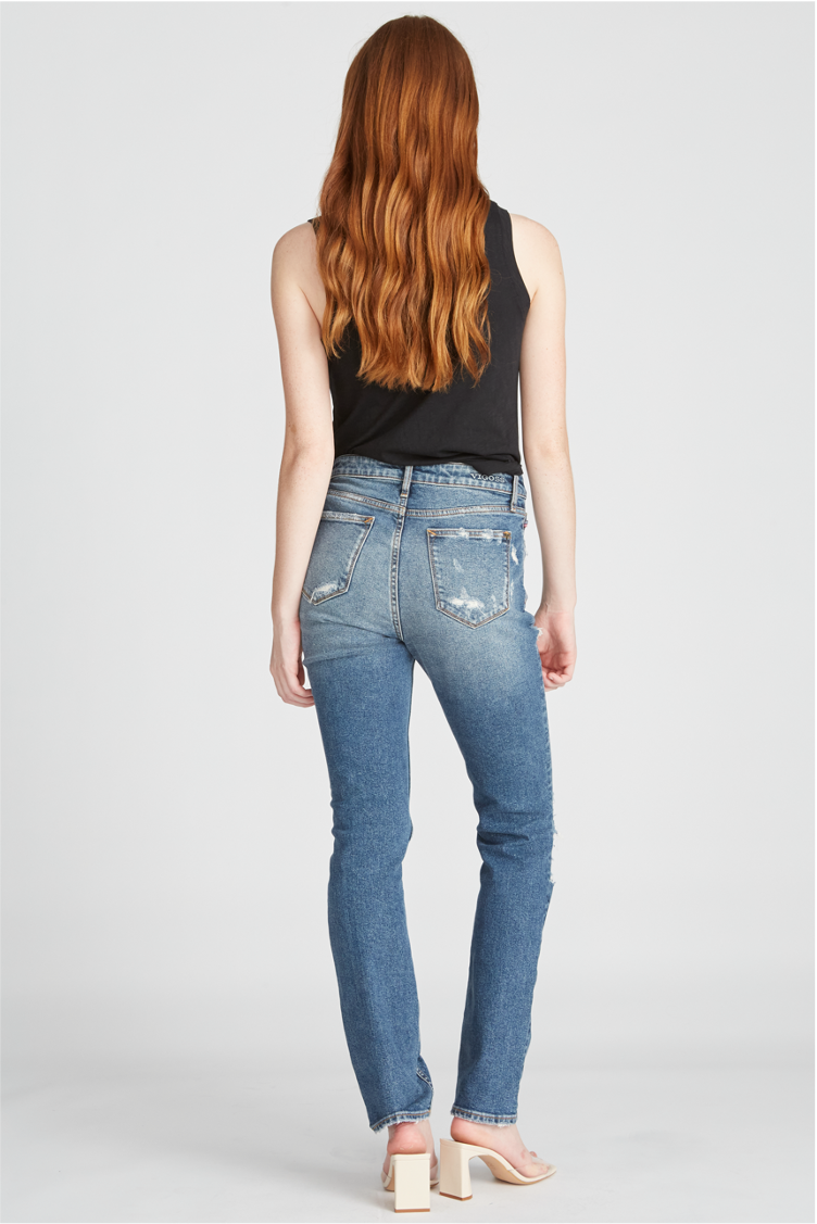 Load image into Gallery viewer, ACE HIGH RISE STRAIGHT- DESTRUCTED MEDIUM WASH
