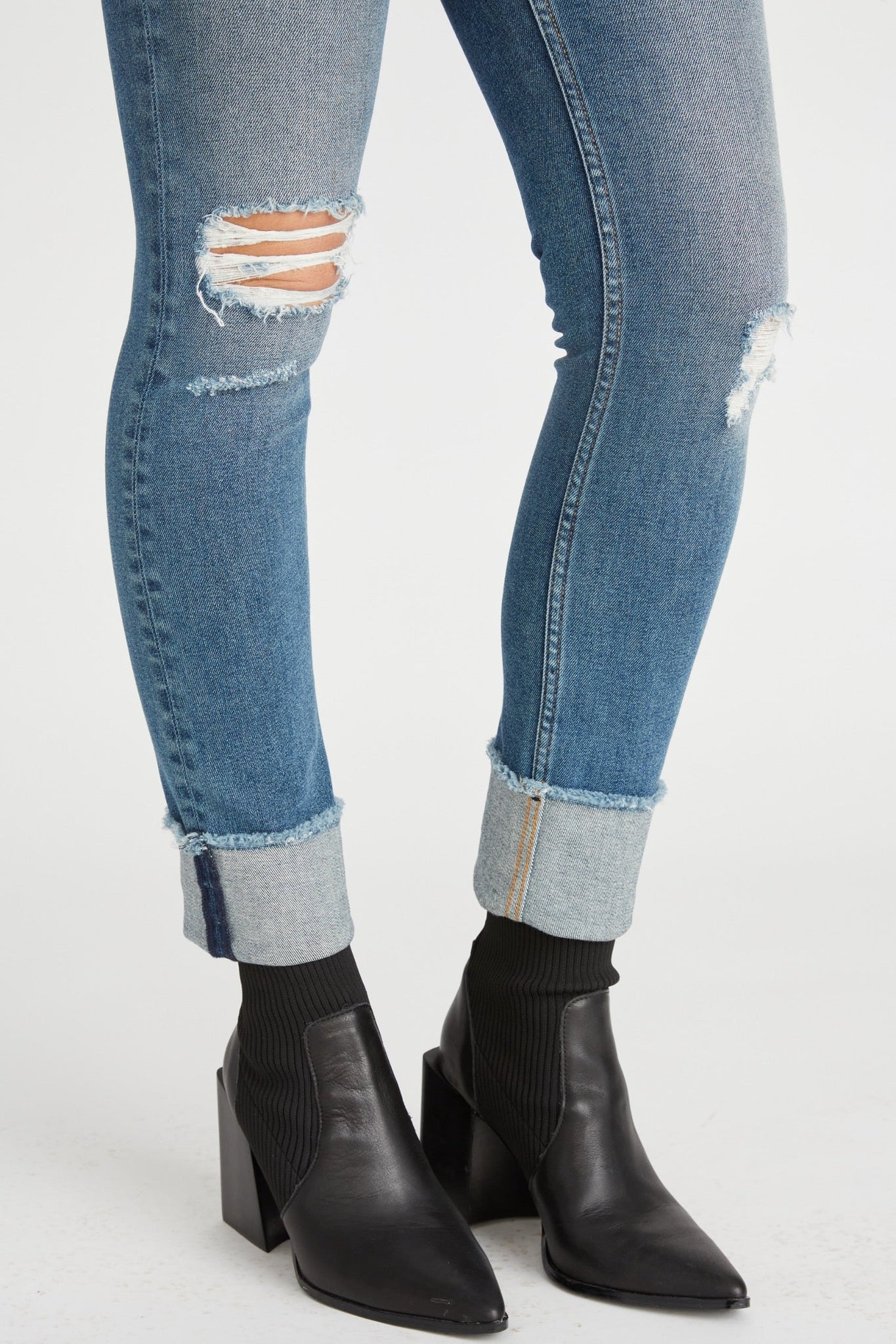 Load image into Gallery viewer, MARLEY MIDRISE STRAIGHT CUFFED - DESTRUCTED MEDIUM WASH