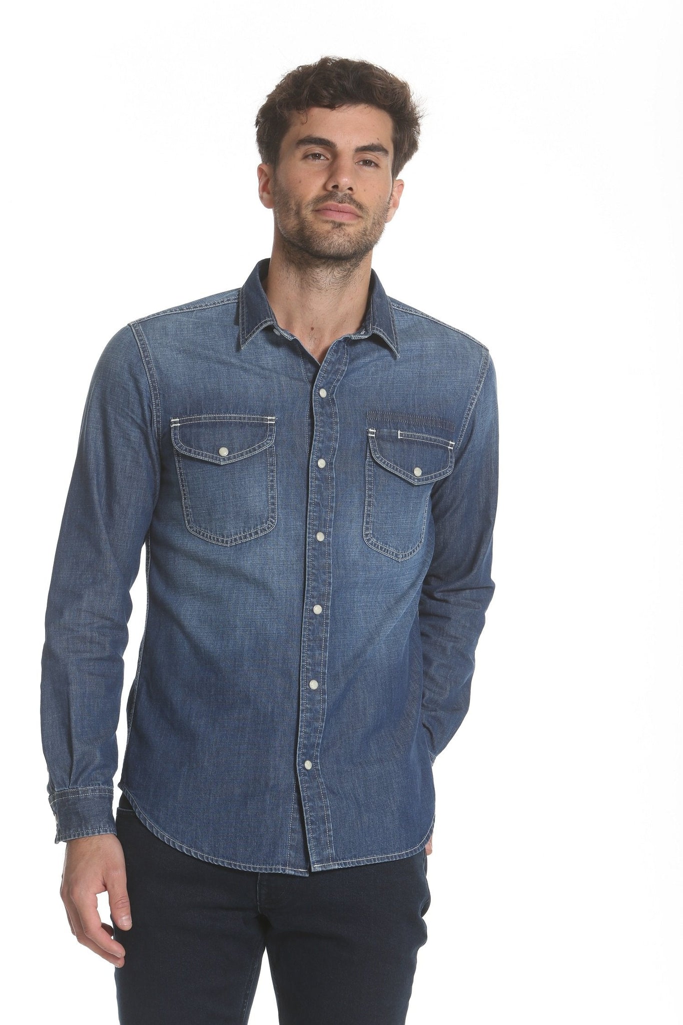 Load image into Gallery viewer, Western Denim Shirt - Medium Wash