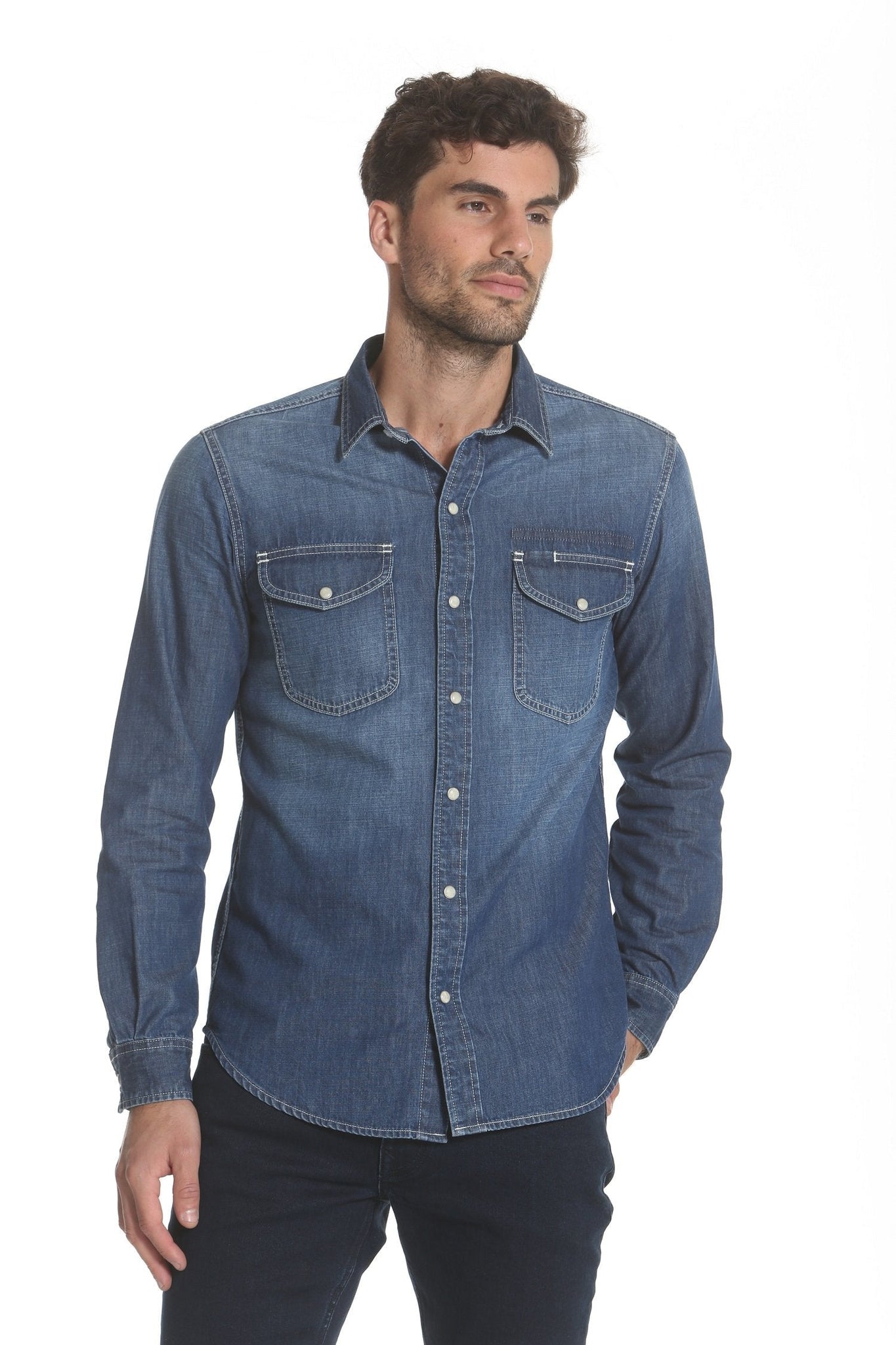 Load image into Gallery viewer, Western Denim Shirt - Medium Wash