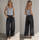 Distressed Cuff Wide Leg - Black