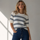 Short Sleeve Nautical Sweater -Creme/Navy