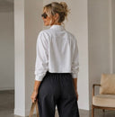 Crop Button Up Top - White
