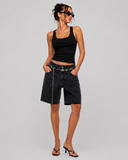 Belted Bermuda Cut Off - Washed Black