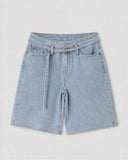 Belted Clean Hem Bermuda - Light Wash