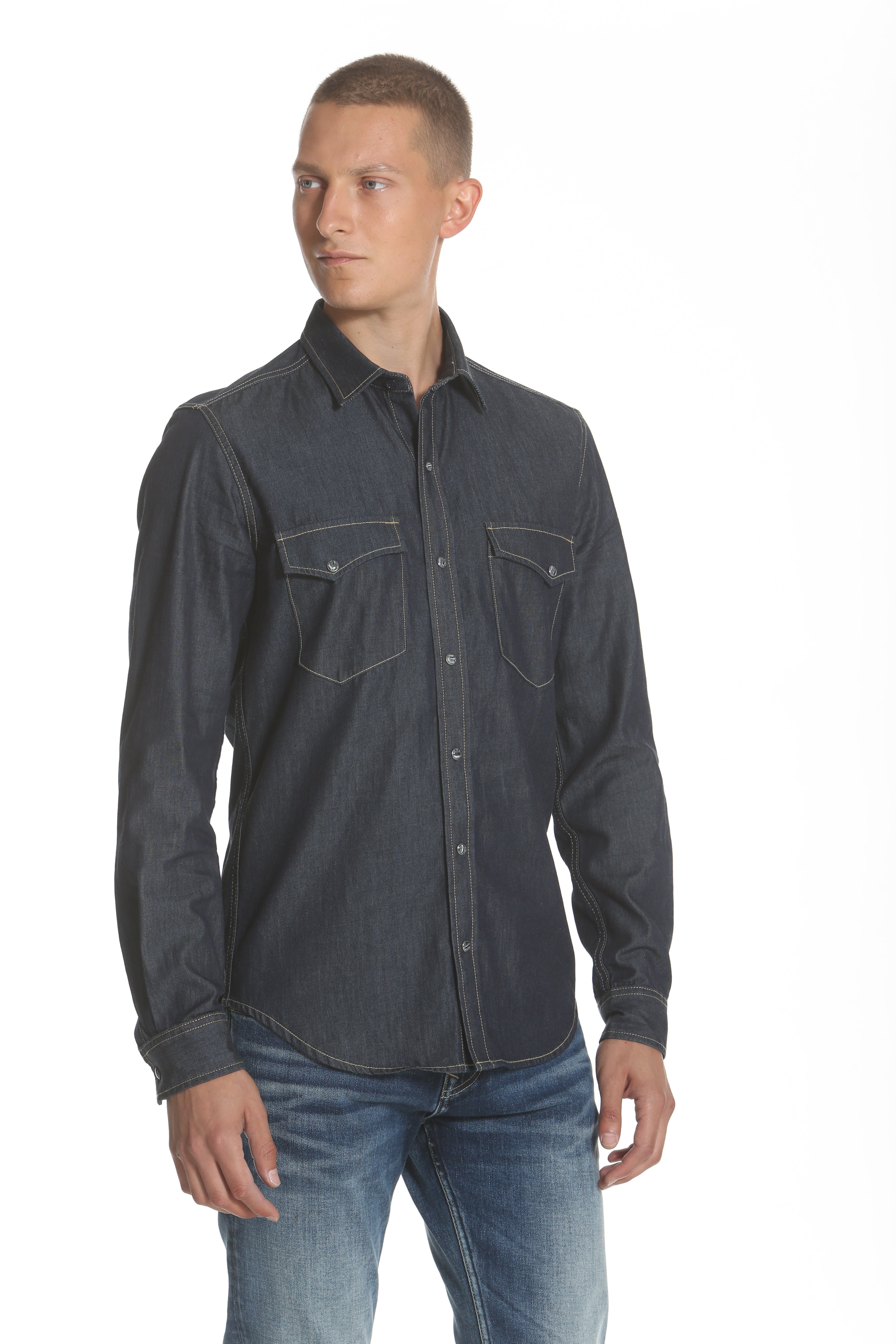 Western Denim Shirt - Dark Indigo – VIGOSS USA