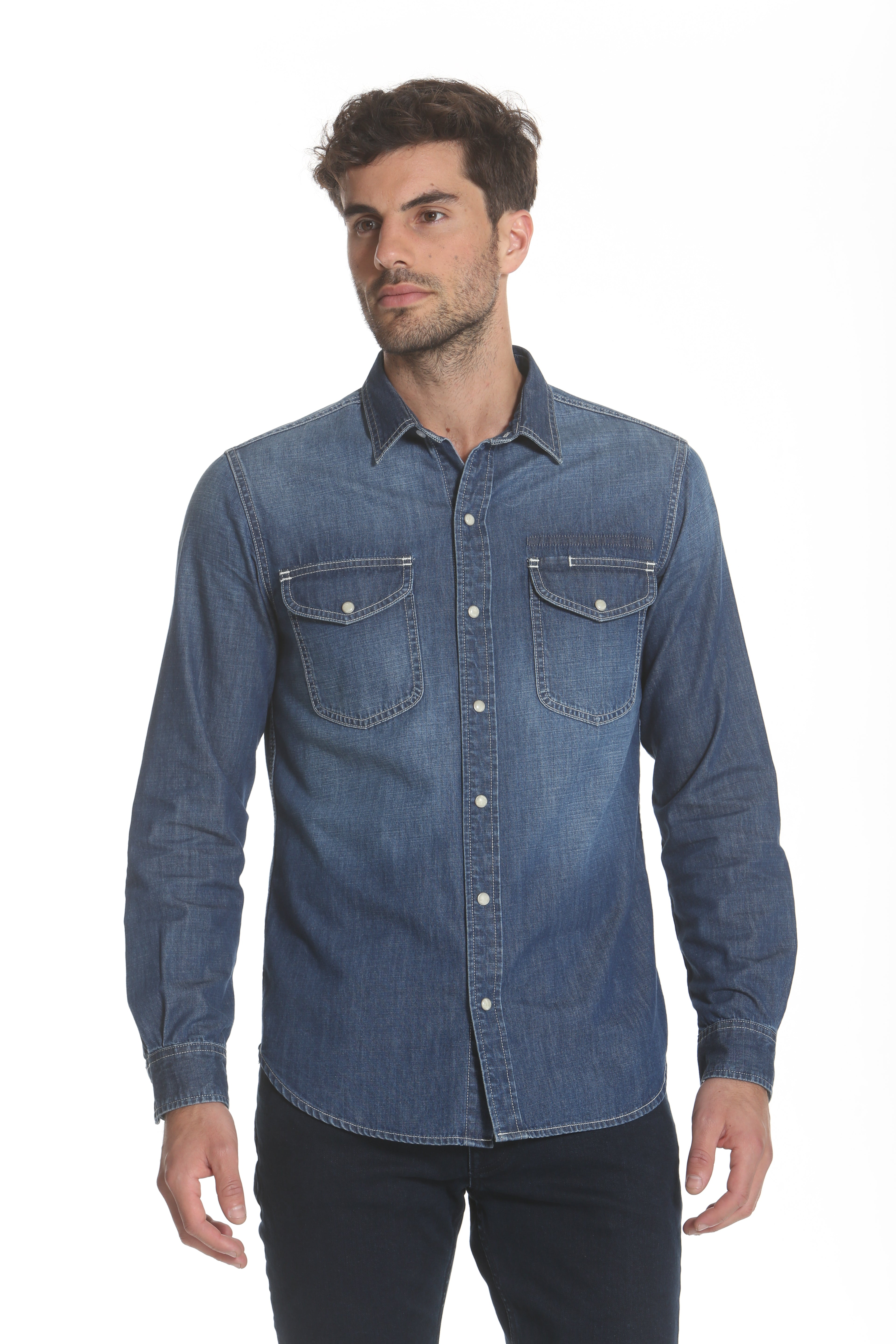 Western Denim Shirt - Medium Wash – VIGOSS USA