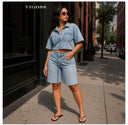 Belted Clean Hem Bermuda - Light Wash