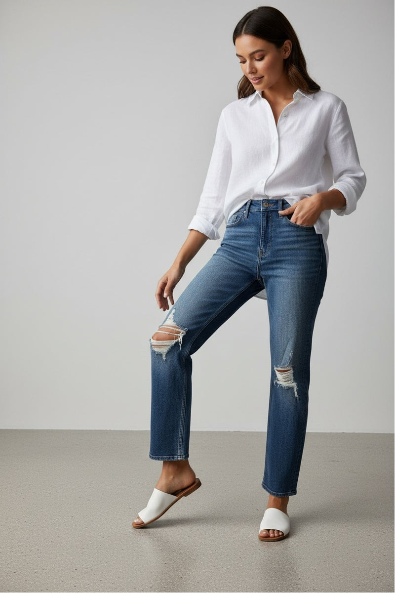 Ace High Waist Straight - Med Wash