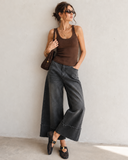 Distressed Cuff Wide Leg - Black