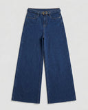 Retro Belted Palazzo - Dark Wash