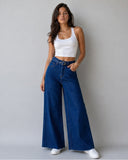 Retro Belted Palazzo - Dark Wash