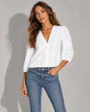 V-Neck Panel Top - White