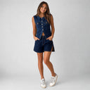 Side Slit Short - Dark Rinse