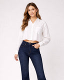 Crop Button Up Top - White