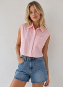 Sleeveless Striped Button Down