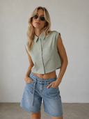 Sleeveless Striped Button Down