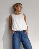 Sleeveless Bubble Hem Top - White