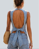 Backless Denim Top - Light Wash