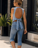 Backless Denim Top - Light Wash