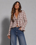Plaid Ruffle V-Neck Top
