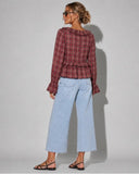 Plaid Ruffle V-Neck Top