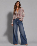 Plaid Ruffle V-Neck Top