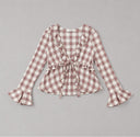 Plaid Ruffle V-Neck Top