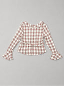 Plaid Ruffle V-Neck Top