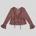 Plaid Ruffle V-Neck Top