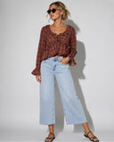 Plaid Ruffle V-Neck Top