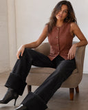 Suede High Neck Suit Vest - Chocolate