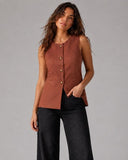 Suede High Neck Suit Vest - Chocolate
