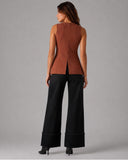 Suede High Neck Suit Vest - Chocolate