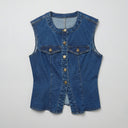 High Neck Denim Vest - Rinse