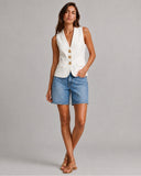 Gold Mixed Button Vest - Crème