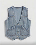 Cargo Denim Vest - Light Wash