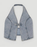 Halter Buckle Vest - Light Wash