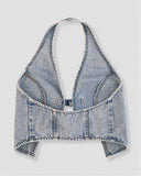 Halter Buckle Vest - Light Wash