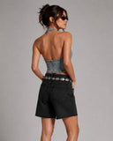 Halter Buckle Vest - Light Wash