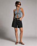 Halter Buckle Vest - Light Wash