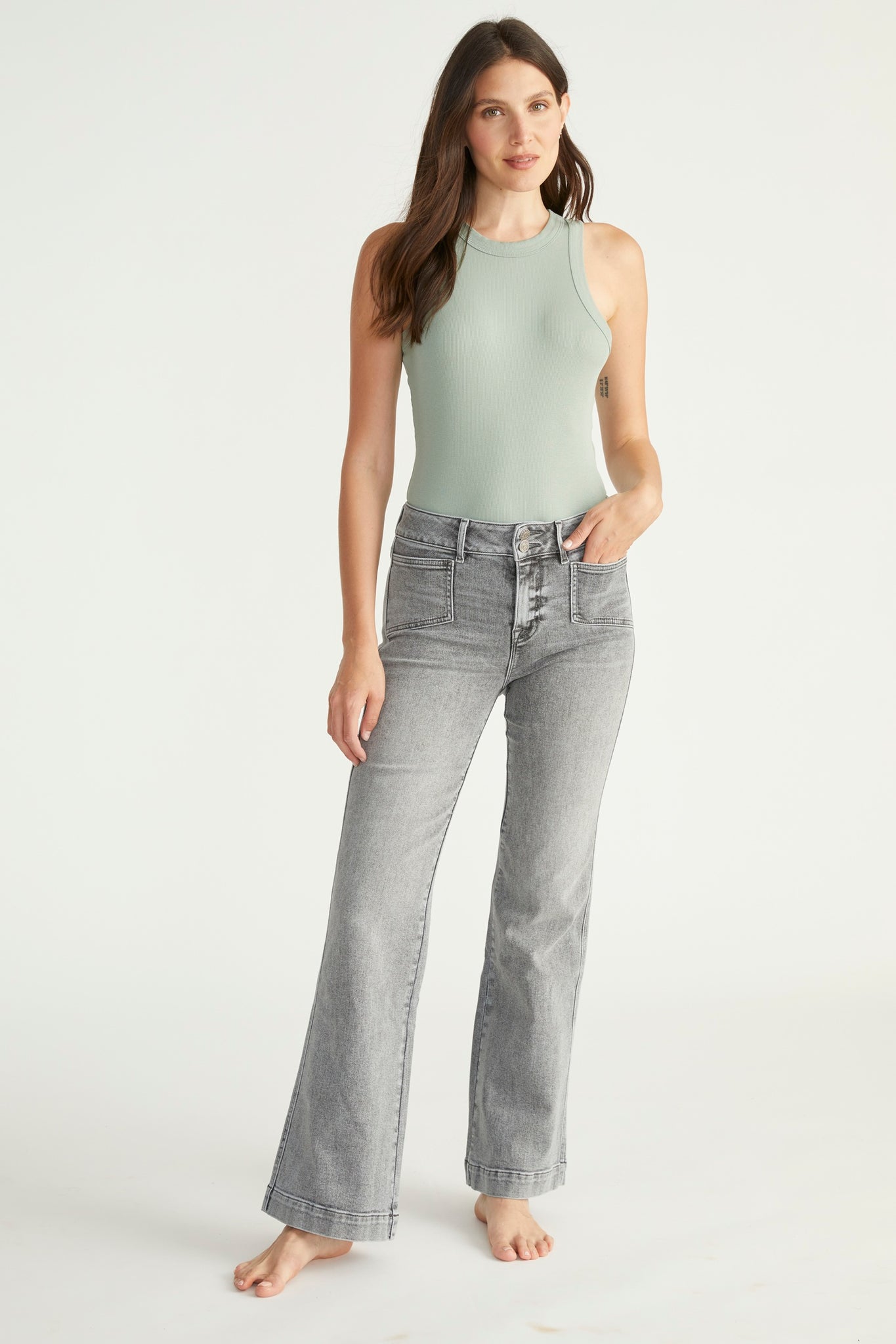 Load image into Gallery viewer, MALIA PATCH POCKET FLARE - GREY
