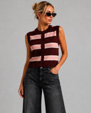 Stripe Button Sweater Vest - Aubergine