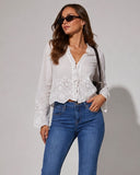 Eyelet Tie Front Top - White