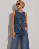 High Neck Denim Suit Vest