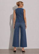 High Neck Denim Suit Vest