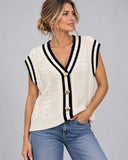Tipped Cable Sweater Vest - Crème/Navy